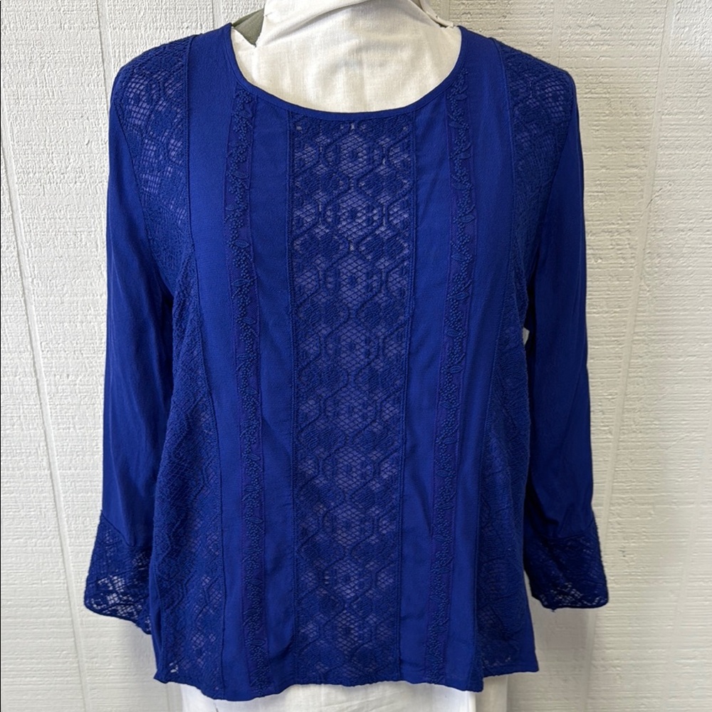 Anthropologie Women's Blue Lace Top